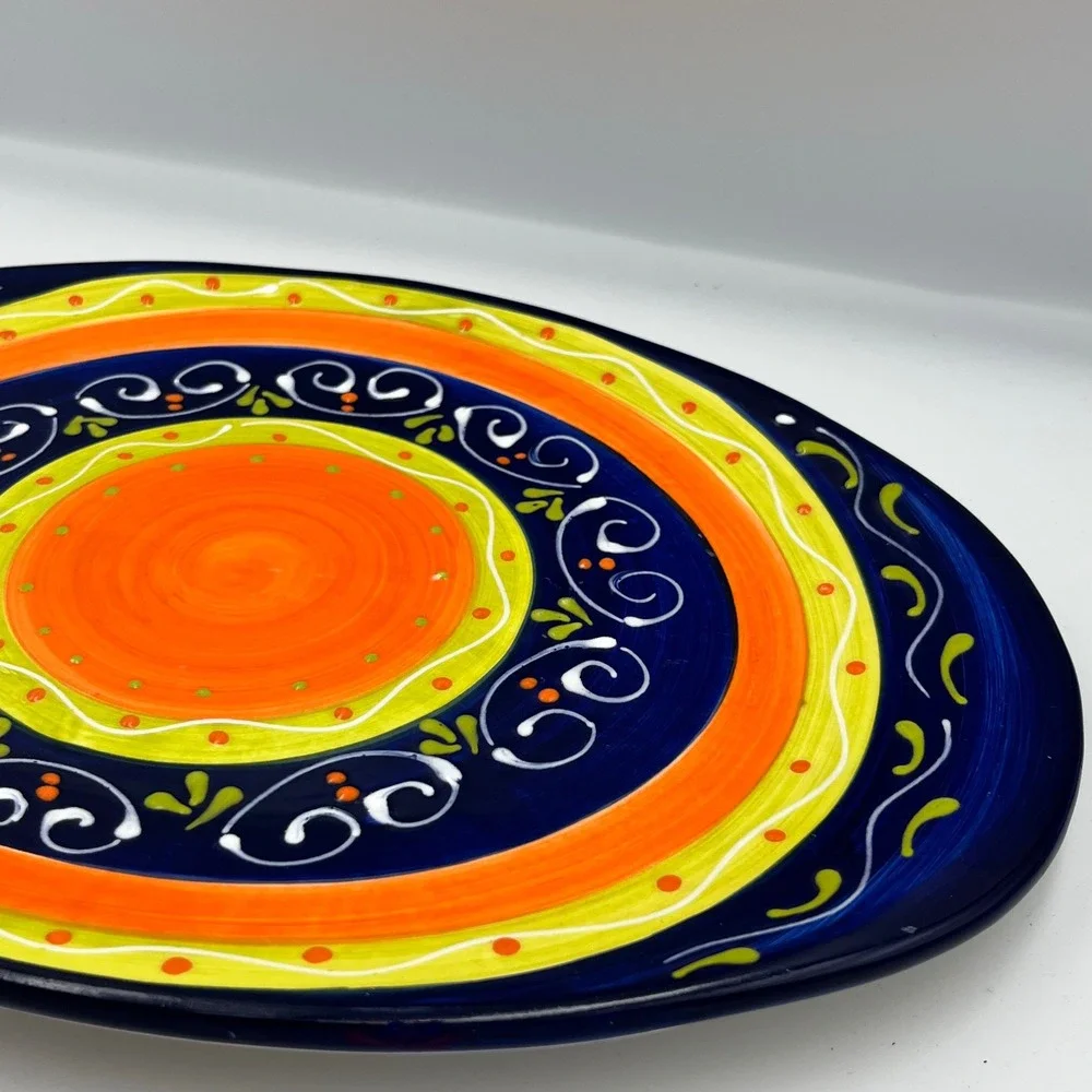 Pier 1 Imports Cypress Stripes Oval Platter Hand Painted Earthenware Spain 15x10
